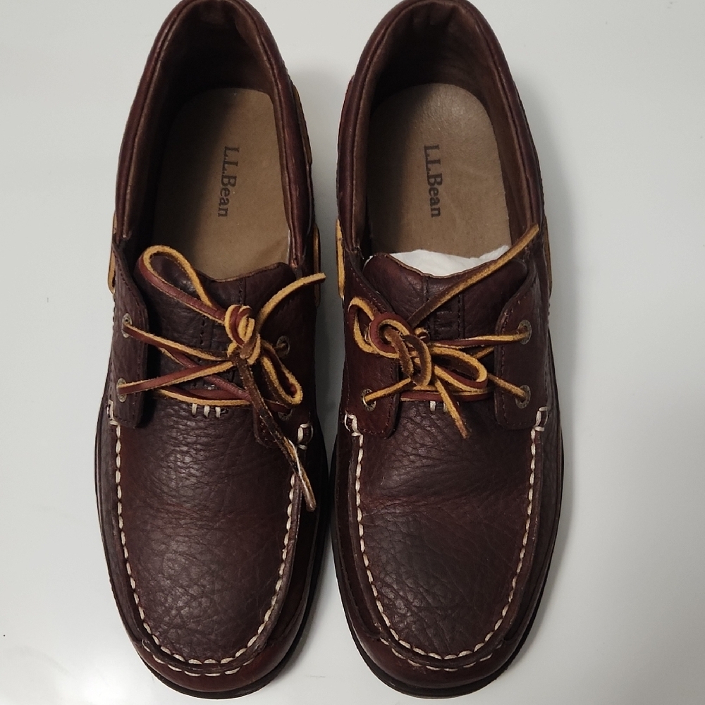L.L. Bean Brown Leather Boat Shoes with Rawhide Lacing